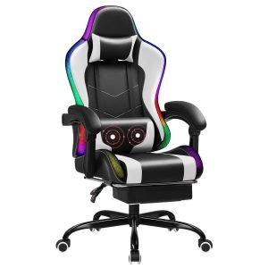 Sracer RGB Gaming Chair with Massage and LED Lights Ergonomic Computer Chair with Footrest